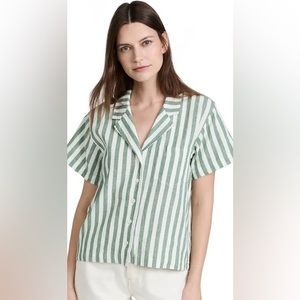 Madewell Piedmont Linen & Cotton Camp Shirt in Green Stripe